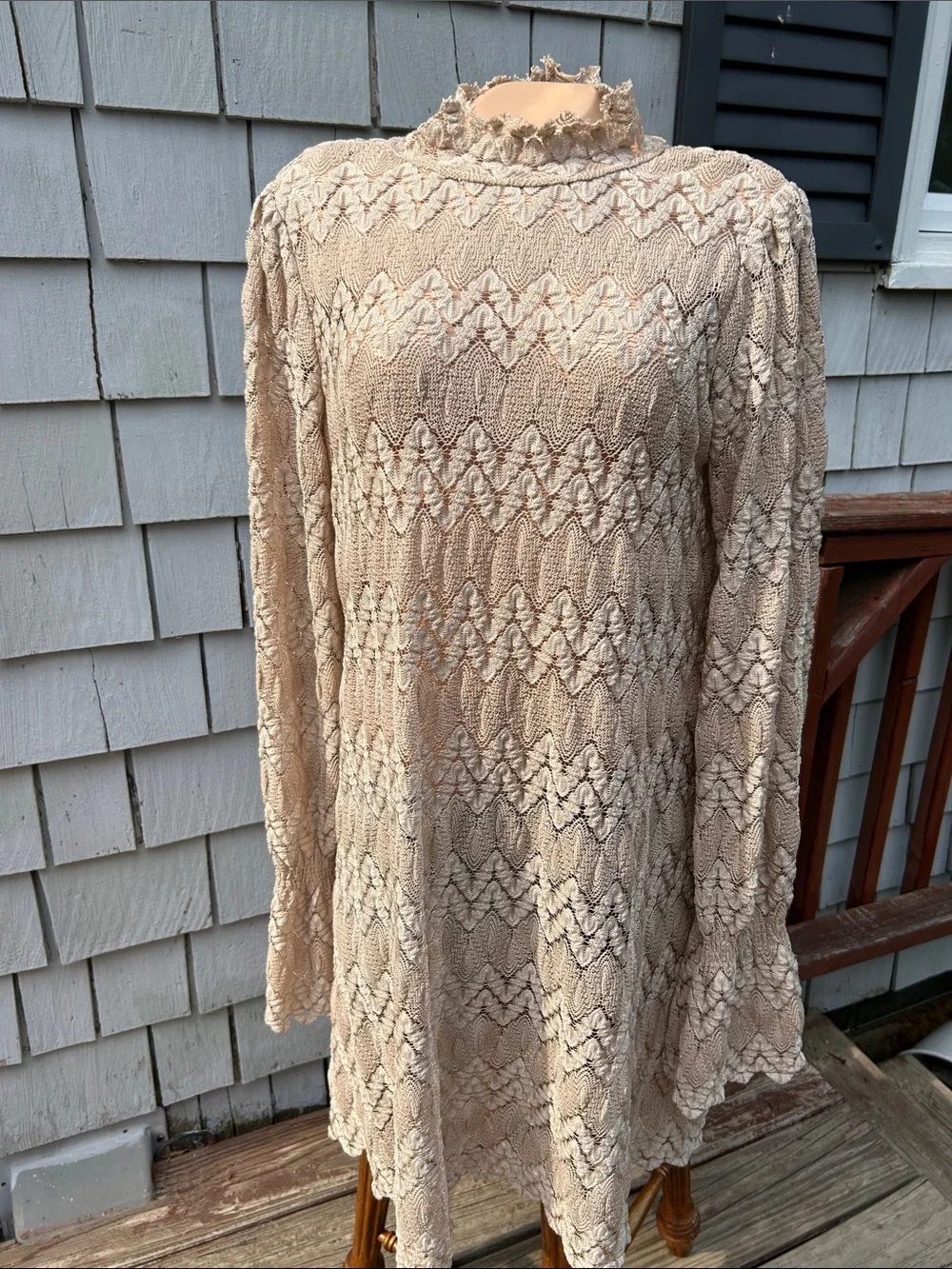Free People Simone Mini Dress - Chevron Crochet Pattern + Bell Sleeves - Callout